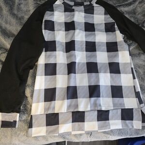 Plaid Long Sleeve Top - Black and White